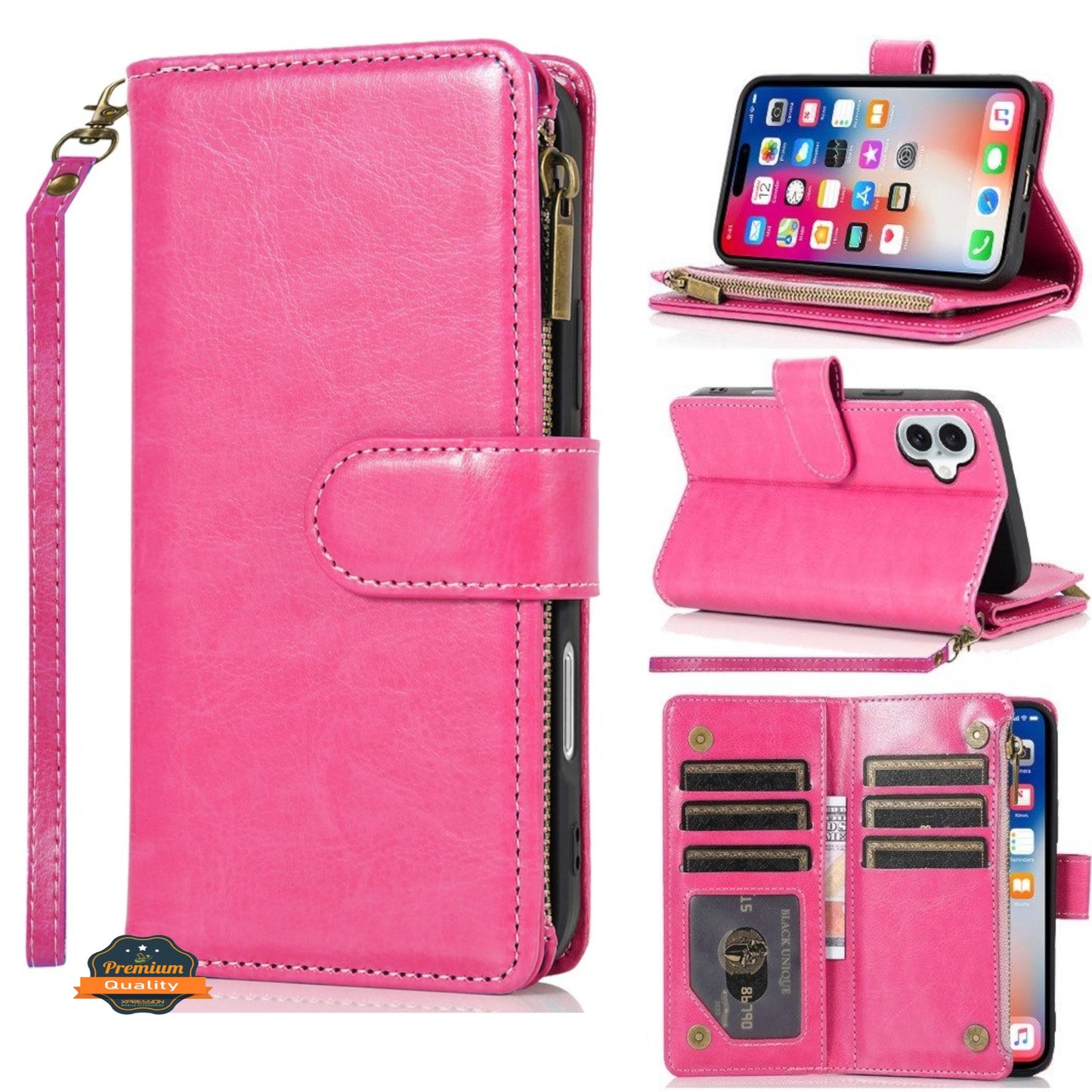 For Samsung Galaxy A17 5G Leather Wallet Case with Zipper, 9 Card Slots, Cash Pocket, Stand & Strap, Clutch Pouch Design Case Cover