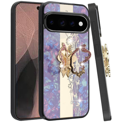 Phone Case for Google Pixel 11 /11 Pro Diamond Glitter Butterfly Engraved Ring Stand Luxury Bling Hybrid Shockproof Chrome Edge Protective Durable Grip Cover