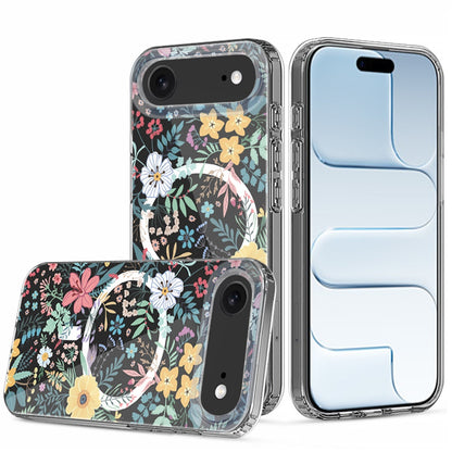 For Apple iPhone 17 Pro Hybrid Flower Design Stylish Fashion Case, MagSafe Compatible, Thick Shockproof Hard PC Case Cover