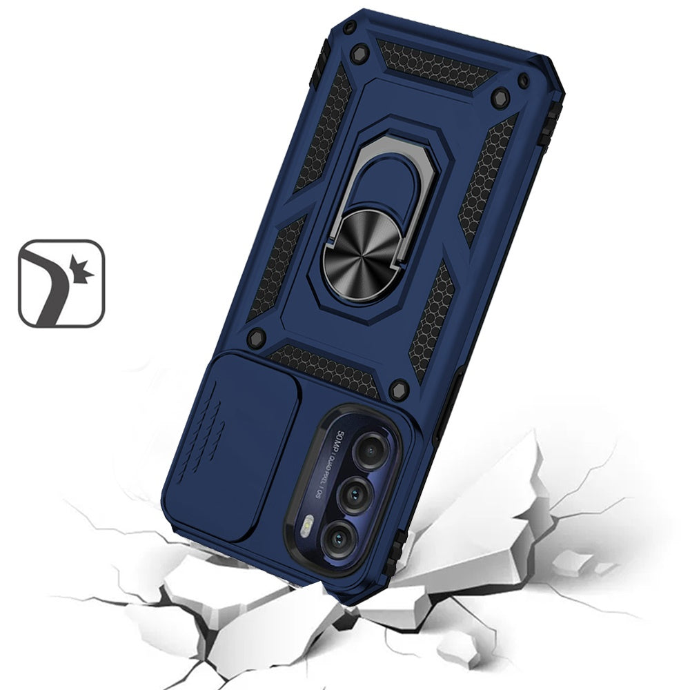 For Samsung Galaxy S20 Ultra Hybrid Ring Shockproof with 360° Rotate Ring Kickstand, Camera Lens Protection, Soft Edge Bumper Case Cover Blue