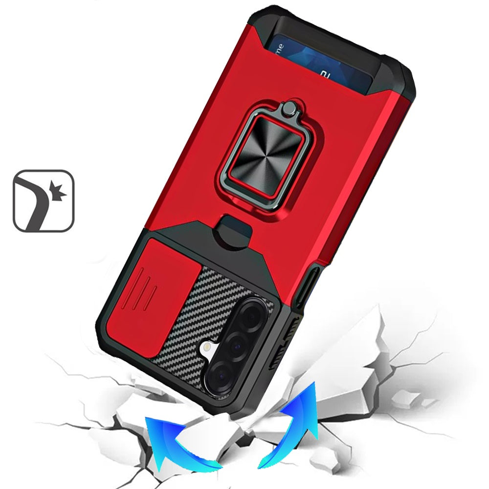 For Samsung Galaxy A17 5G Wallet Case with Ring Stand & Slide Camera Cover Back Credit Card Slot Holder, Military Grade Case Cover