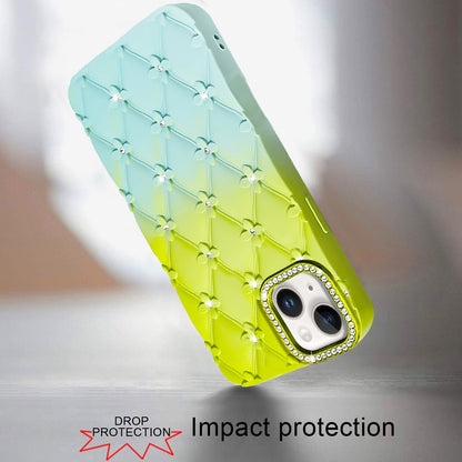 For Apple iPhone 15 Pro Max (6.7") Fashion Flower Design Sparkle Glitter Shimmer Rhinestone Bling Leather Feel Thick TPU Rubber Hard PC Case Cover
