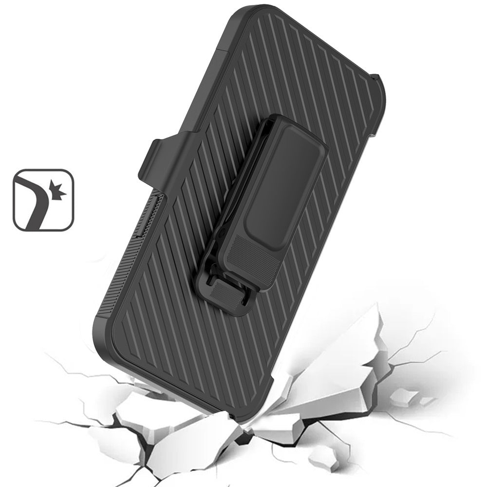 For Apple iPhone 16 Pro Max (6.9") Premium Design Hybrid lined with Belt Clip Holster Shockproof Rugged Textured 2in1 Non Slip Tough Case Cover Black