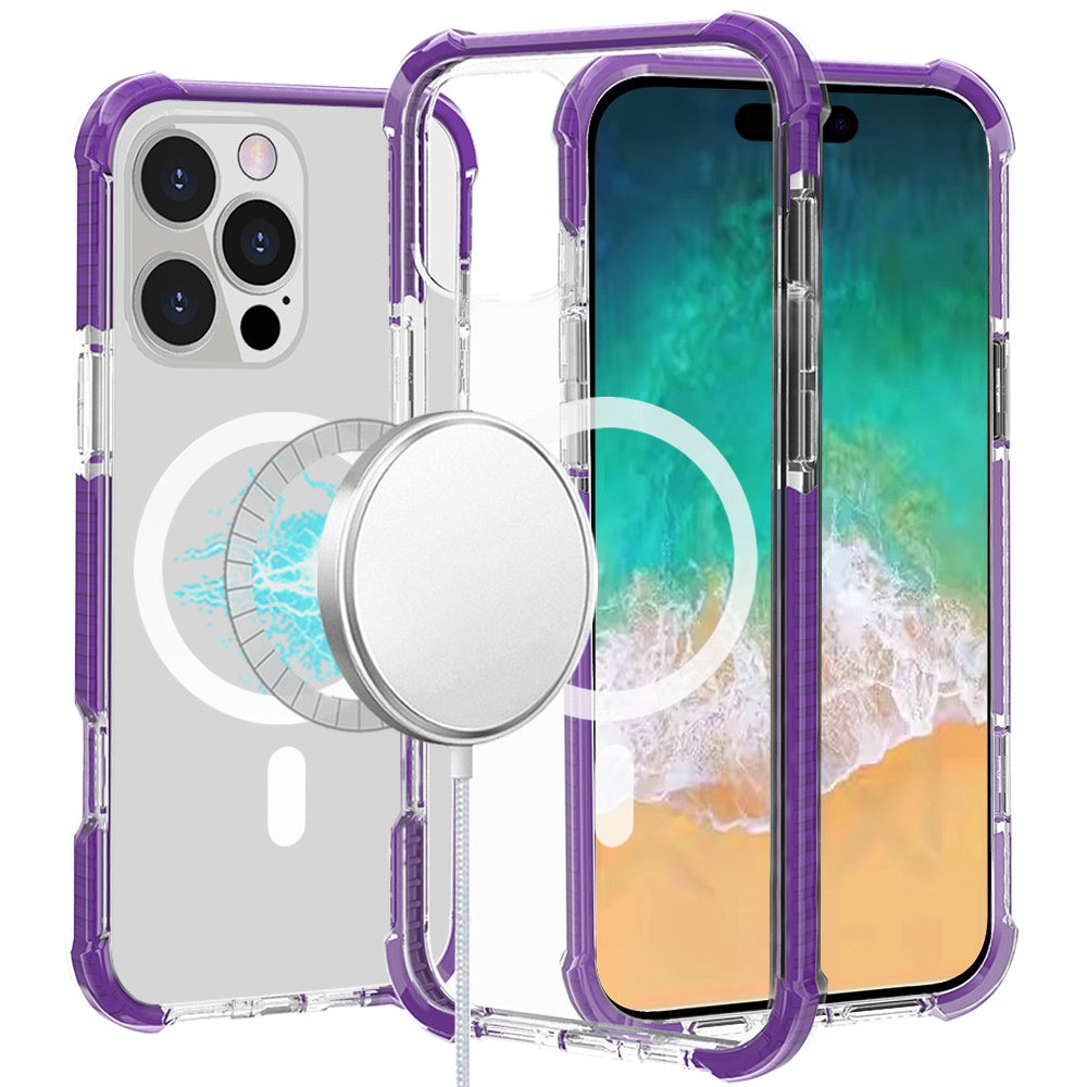 For Apple iPhone 16 Pro Max (6.9") Hybrid Acrylic Transparent Hard PC + TPU Color Frame Bumper Compatible with MagSafe Case Cover