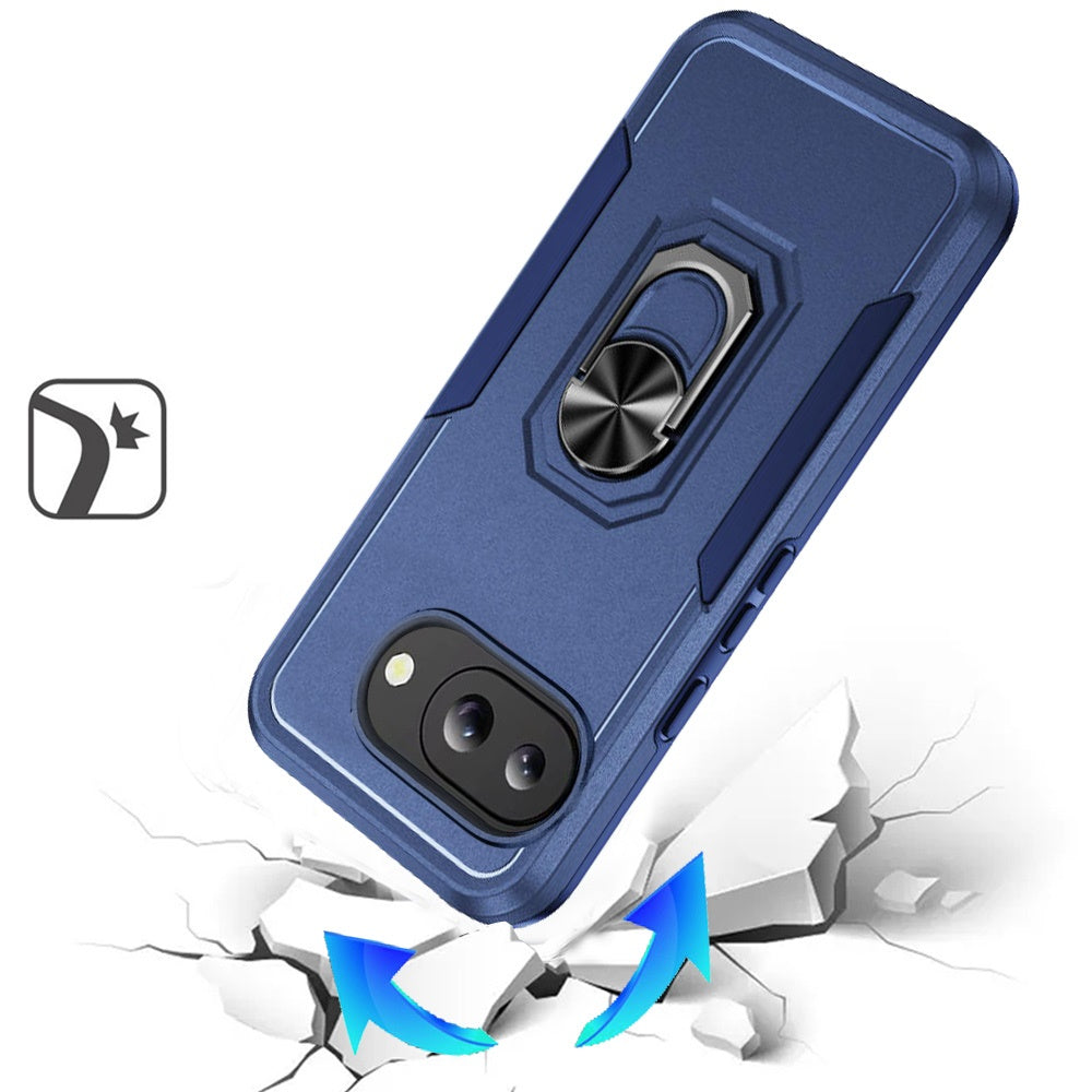 For Google Pixel 9A Hybrid Rugged Tough 2in1 Drop-Proof Protection Military Grade Armor with Metal Ring Stand Case Cover