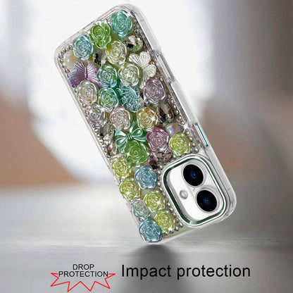 Phone Case for Apple iPhone 16 Plus 3D Flower Bling Rhinestone Glitter Cute Stylish Shockproof Protective Decorative Luxury Grip Stones Ornaments Cover