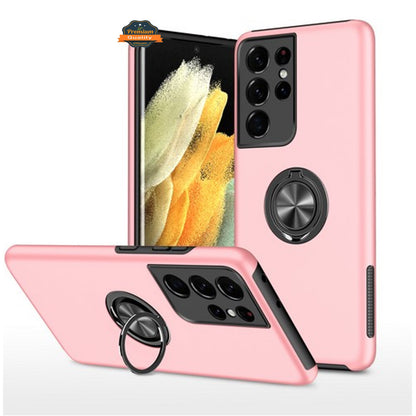 For Samsung Galaxy S25 /S24 Military Grade Hybrid Case with Flat Metal Ring 360° Rotation Kickstand, Slim Fit Back Hard PC Case Cover