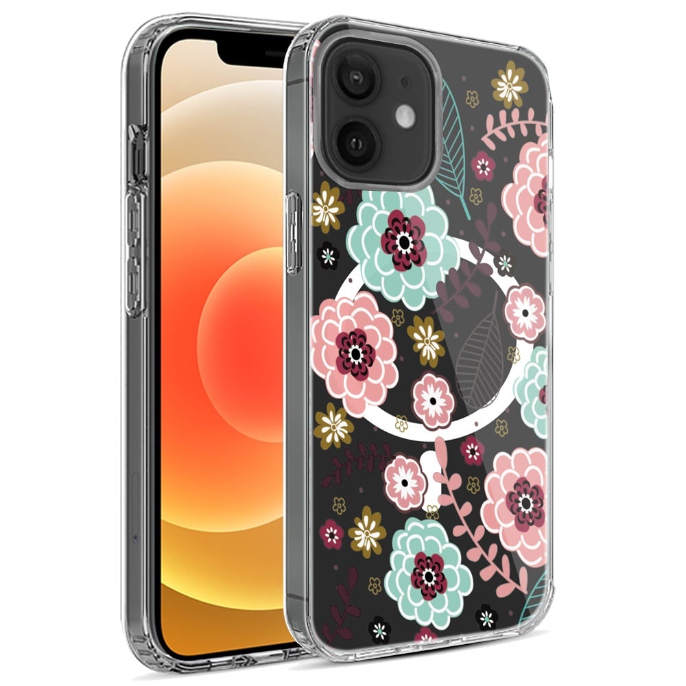 For iPhone 12 / iPhone 12 Pro (6.1") Hybrid Flower Design Stylish Fashion Case, MagSafe Compatible, Thick Shockproof Hard PC Case Cover Wildflower