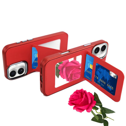 For Apple iPhone 17 (6.3") PU Leather Wallet Cover with Credit Card Holder, Kickstand & Mirror Inside Slim Fit TPU & PC Hybrid Design Case Cover