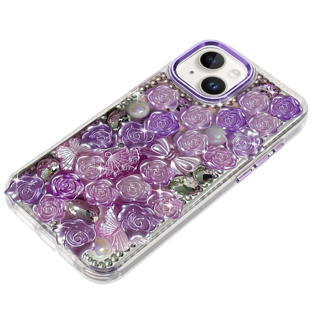 Phone Case for iPhone 15 Plus (6.7") 3D Flower Bling Rhinestone Glitter Cute Stylish Shockproof Protective Decorative Luxury Grip Stones Ornaments Cover