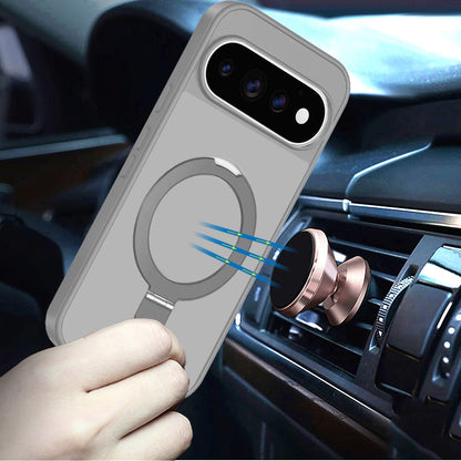 Phone Case for Google Pixel 11 /11 Pro Magnetic Ring Stand Full Rotation Matte Shockproof Grip Anti Slip Durable Camera Protection Hybrid Cover Gray