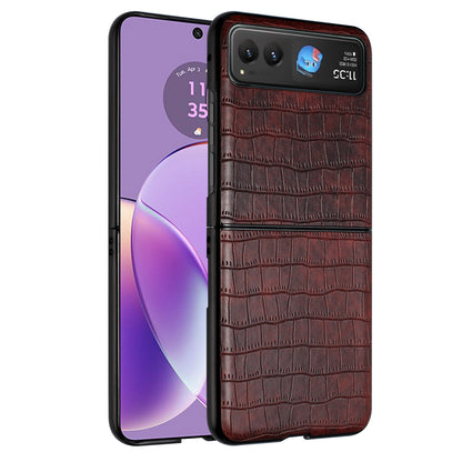 For Motorola Razr+ PLUS (2025 /2024) PU Vegan Leather Case, Premium Snap-On Hard Shell Cover, Slim Fit Protective Matte Finish Case Cover Brown
