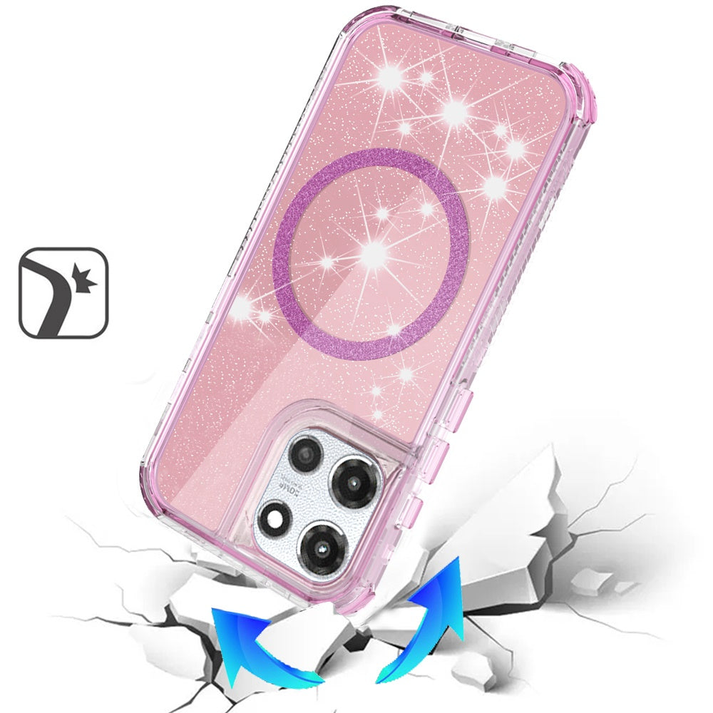 For Motorola Moto G 5G /Moto G 2025 Magnetic Circle Compatible with Magsafe, Hybrid Chrome 3in1 Transparent Shockproof TPU Bumper Case Cover