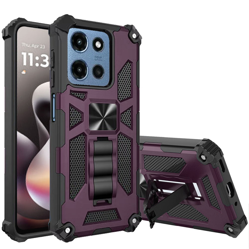 Phone Case for Moto G Stylus 5G 2026, Moto G Stylus 5G 2025 Built in Magnetic Hiden Kickstand Shockproof Rugged Armor Grip Hybrid Heavy Duty Anti Slip Protective Style Cover Purple