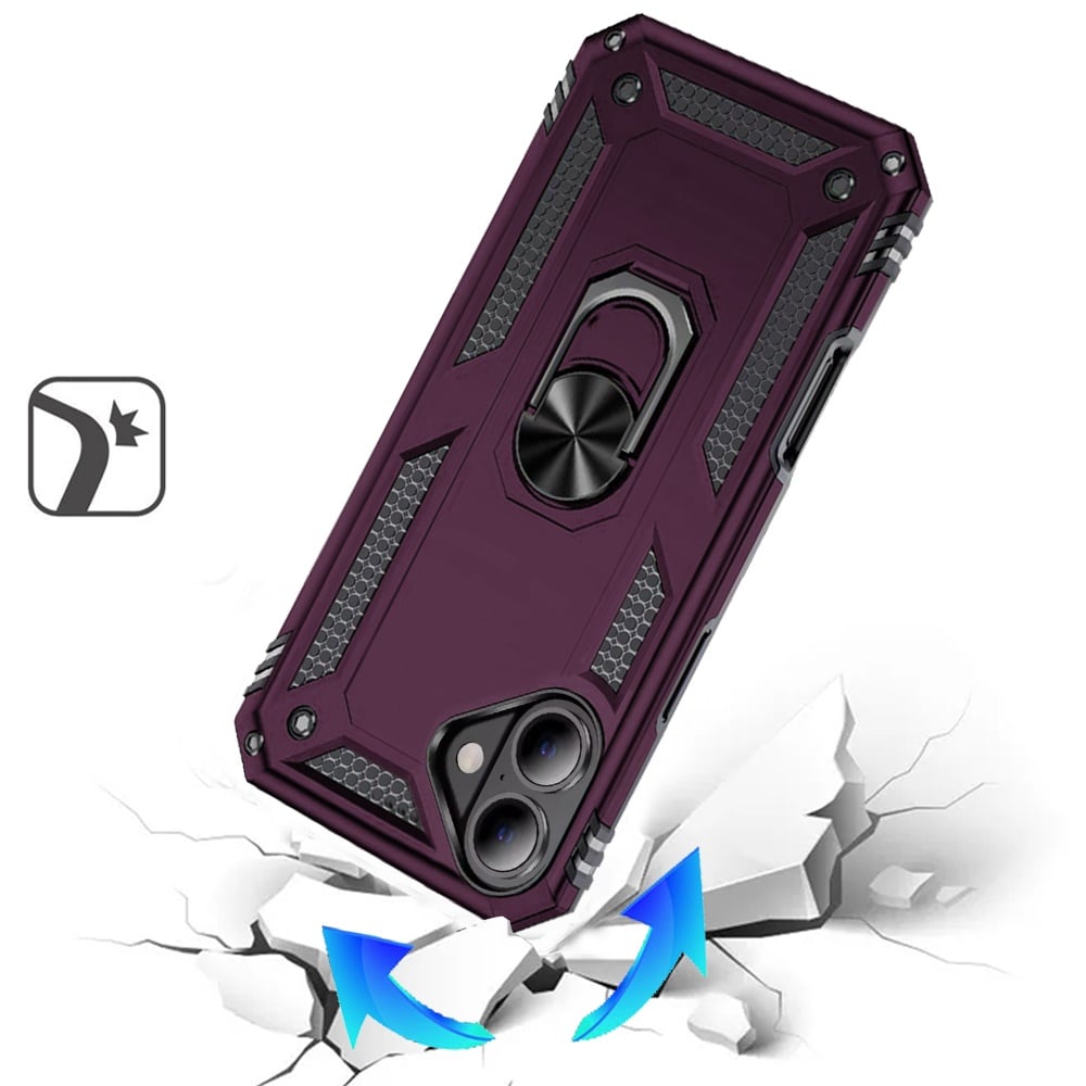 Phone Case for Apple iPhone 16 Rotatable Ring Stand Shockproof Hybrid Armor Anti Slip Heavy Duty Fit Magnetic Car Mount Durable Grip Cover Purple
