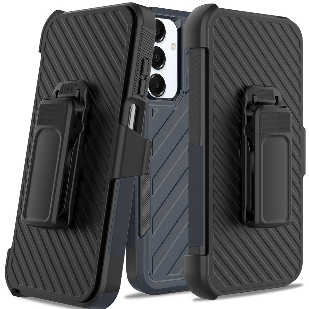 For Motorola Moto G Stylus 5G 2025 Rugged 2in1 Armor Combo Belt Clip Holster, Non-Slip Tough Hybrid lined Shockproof Case Case Cover Blue