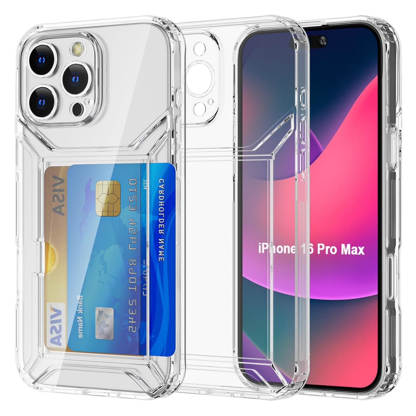 For Apple iPhone 17 Pro Acrylic TPU Clear Case Hold 2 Credit Card Slots, Slim Protective Wallet Cover Silicone Hybrid Case Cover Clear
