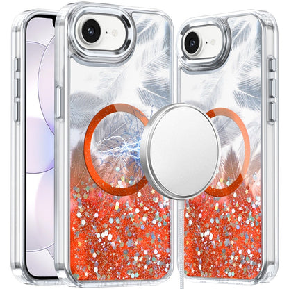 Phone Case for Apple iPhone 17E /16E Magnetic Epoxy Glitter Shimmer Crystal Hybrid Shockproof Slim Grip Anti Scratch Protective Clear Cover Cosmic Orange
