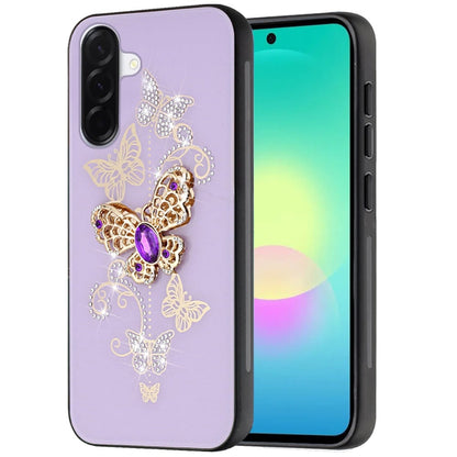 Phone Case for Samsung Galaxy A27 5G Diamond 3D Fashion Floral Glitter Engraved Luxury Bling Hybrid Shockproof Chrome Edge Protective Grip Cover