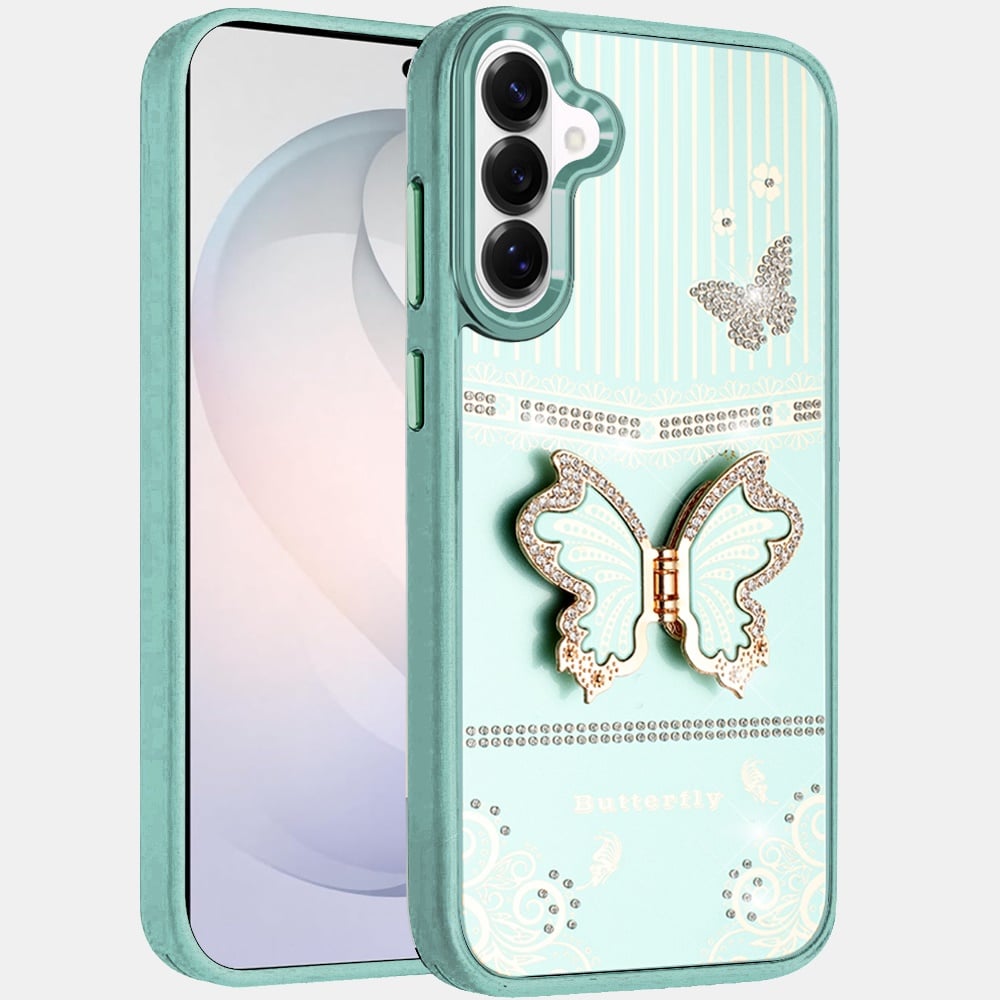 Phone Case for Samsung Galaxy S26 FE /Fan Edition Glitter Bling Butterfly Stand Metallic Edge Hybrid Shockproof Grip Durable Camera Protection Stylish Design Cover