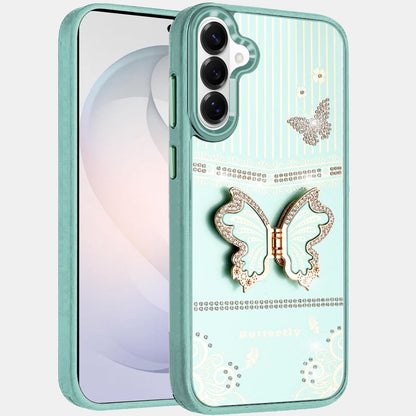 Phone Case for Samsung Galaxy S26 FE /Fan Edition Glitter Bling Butterfly Stand Metallic Edge Hybrid Shockproof Grip Durable Camera Protection Stylish Design Cover