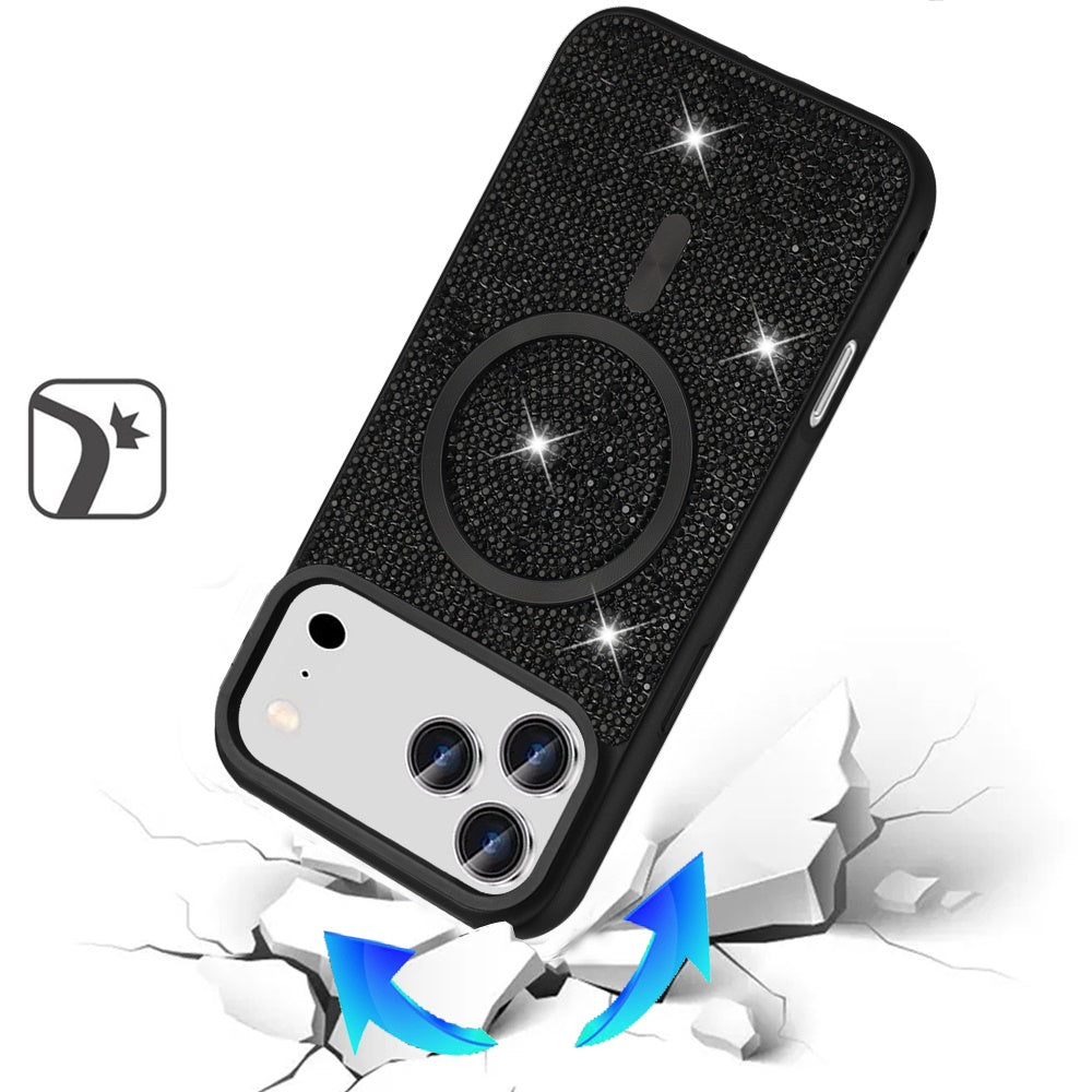 Phone Case for Apple iPhone 17 Pro Max Magnetic Bling Diamond Sparkle Hybrid Shockproof Rugged Grip Durable Protection Anti-Slip Armor Design Cover