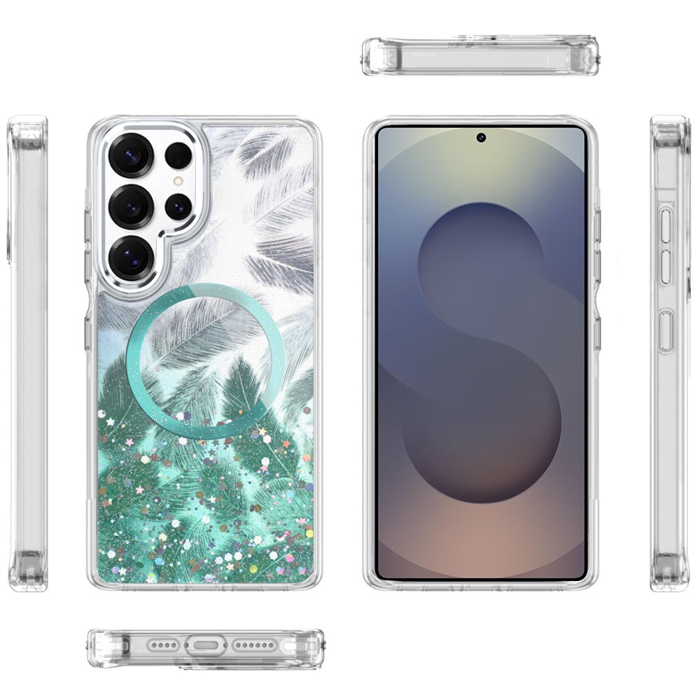 For Samsung Galaxy S24 Ultra Epoxy Glitter Shimmer Fashion Case with Magnetic Magsafe Compatible Hybrid Sparkling Slim Protective Case Cover