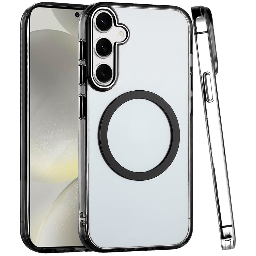 For Samsung Galaxy S24+ Plus Transparent Back Hybrid Case - Magnetic Circle, Color Frame, Metal Buttons, MagSafe Compatible Case Cover