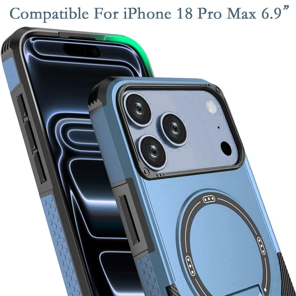Phone Case for Apple iPhone 18 Pro Max/ 17 Pro Max Magnetic Kickstand Rugged Shockproof Armor Grip Anti Slip Heavy Duty Protective Matte Stand Hybrid Cover Blue