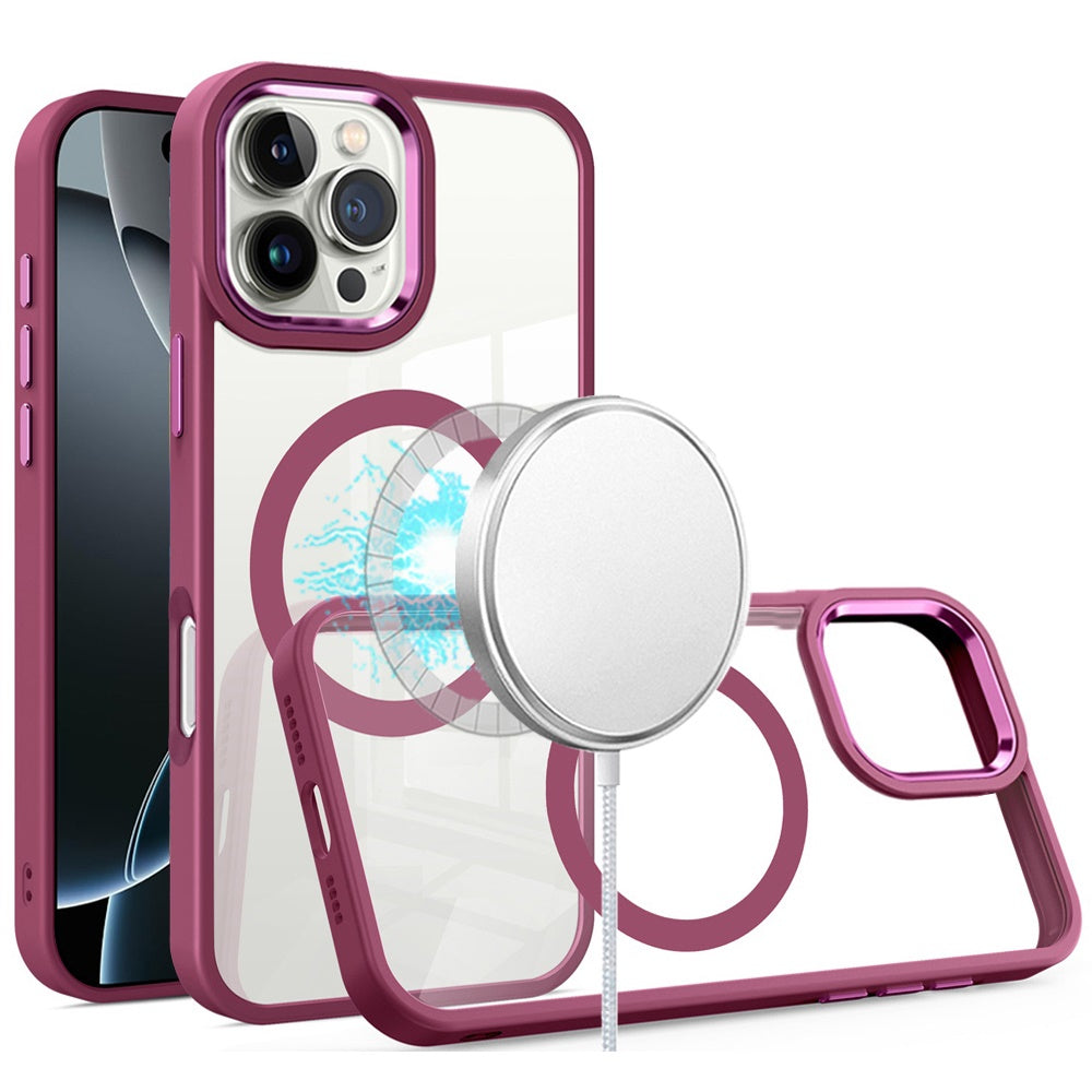 For Apple iPhone 16 Pro Max (6.9") MagSafe Compatible Transparent Greatest Clear Acrylic with Color Frame Thick Hybrid TPU Hard Case Cover
