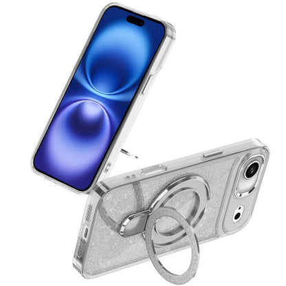 For Apple iPhone 17 Air (6.6") Transparent Glitter Bling Case with Rotating Magnetic Ring Stand, Shockproof Hybrid Case Cover Clear