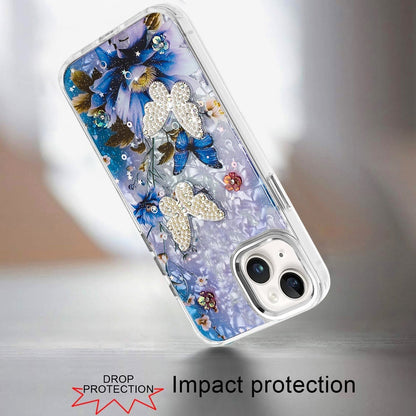 Phone Case for Apple iPhone 14 /iPhone 13 Glitter Butterfly Design Metal Buttons Shockproof Hybrid TPU + PC Durable Protective Slim Grip Stylish Cover