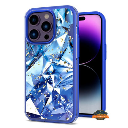 For Apple iPhone 15 Pro Max (6.7") Pattern Design Bling Glitter Shockproof Hybrid Soft TPU Frame and Hard Back Slim  Phone Case Cover