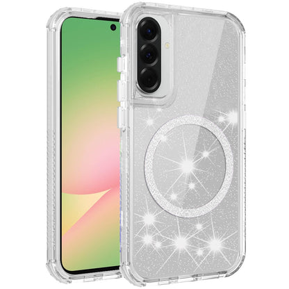 For Samsung Galaxy A57 Magnetic Circle Compatible with Magsafe, Bling Glitter Sparkle 3-in-1 Hybrid Shockproof TPU Bumper Case Cover