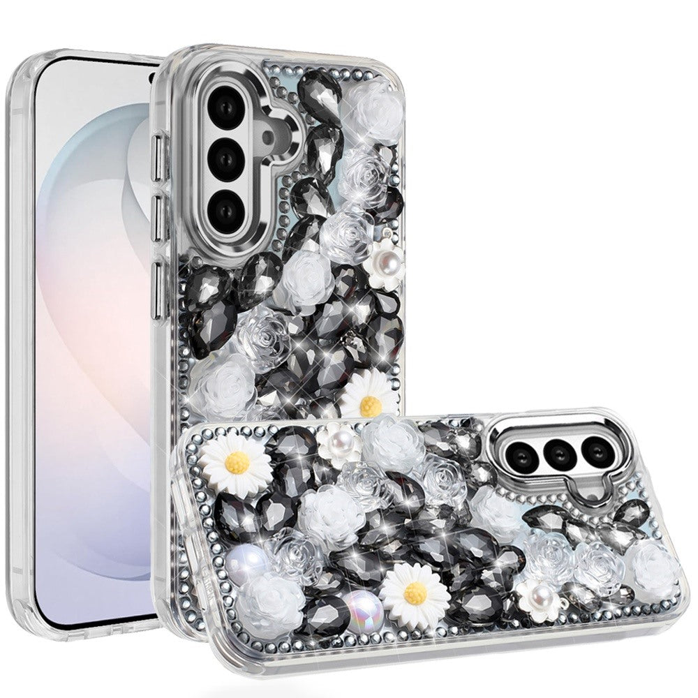 Full Bling Rhinestone Glitter Floral Luxury Hybrid Shockproof Stylish Sparkling Protective Designer Ornament