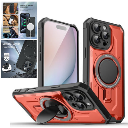 For Apple iPhone 16 Pro Max (6.9") Hybrid Tuff Case with Folding Stand Magnetic Holder Compatible with MagSafe [Military Shockproof] Case Cover