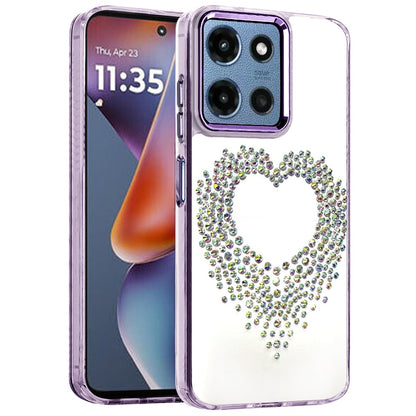 For Motorola Moto G Play 5G 2026 Angel Hearts Bling Glitter Diamond Hybrid TPU Cover, Colorful Frame Shockproof Protective Back Case Cover Purple