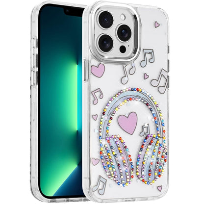 For Apple iPhone 13 Pro Max Butterfly Resin Epoxy Diamond Design Metal Edged Hybrid Shockproof Heavy Duty Drop Protection Case Cover