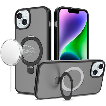 Phone Case for iPhone 14/13 (6.1") Magnetic Ring Stand Full Rotation Matte Shockproof Grip Anti Slip Durable Camera Protection Hybrid Cover
