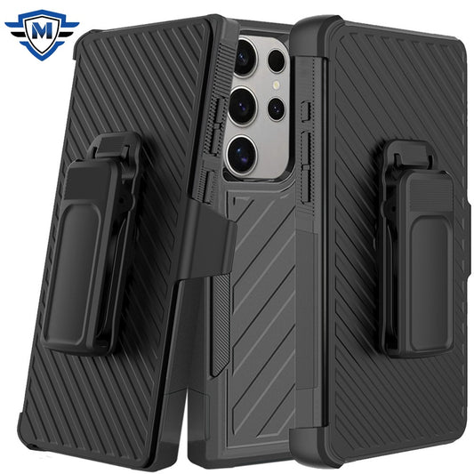 For Samsung Galaxy S25 Ultra Premium Tough Hybrid Case with Belt Clip Holster, Shockproof Rugged Design, Textured 2in1 Non-Slip Case Cover Black