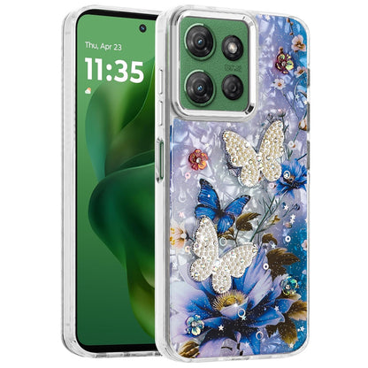 For Motorola Moto G 5G 2025 Epoxy Glitter Flowers Bling 3D Butterfly Fashion TPU Hybrid with Shockproof Protection Case Cover