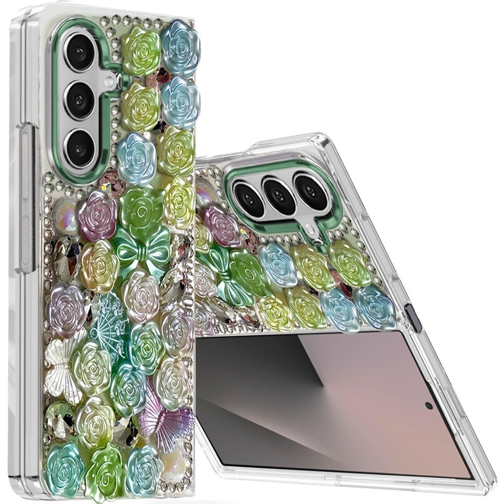 For Samsung Galaxy Z Fold 7 Muti-Color Floral Fashion Bling Crystal 3D Full Diamonds Stones Sparkle Rhinestone Glitter Hybrid Case Cover