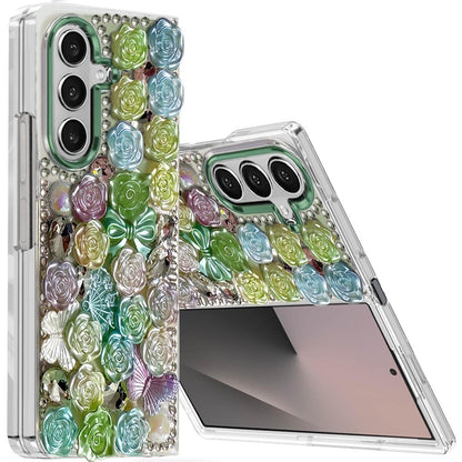 For Samsung Galaxy Z Fold 7 Muti-Color Floral Fashion Bling Crystal 3D Full Diamonds Stones Sparkle Rhinestone Glitter Hybrid Case Cover