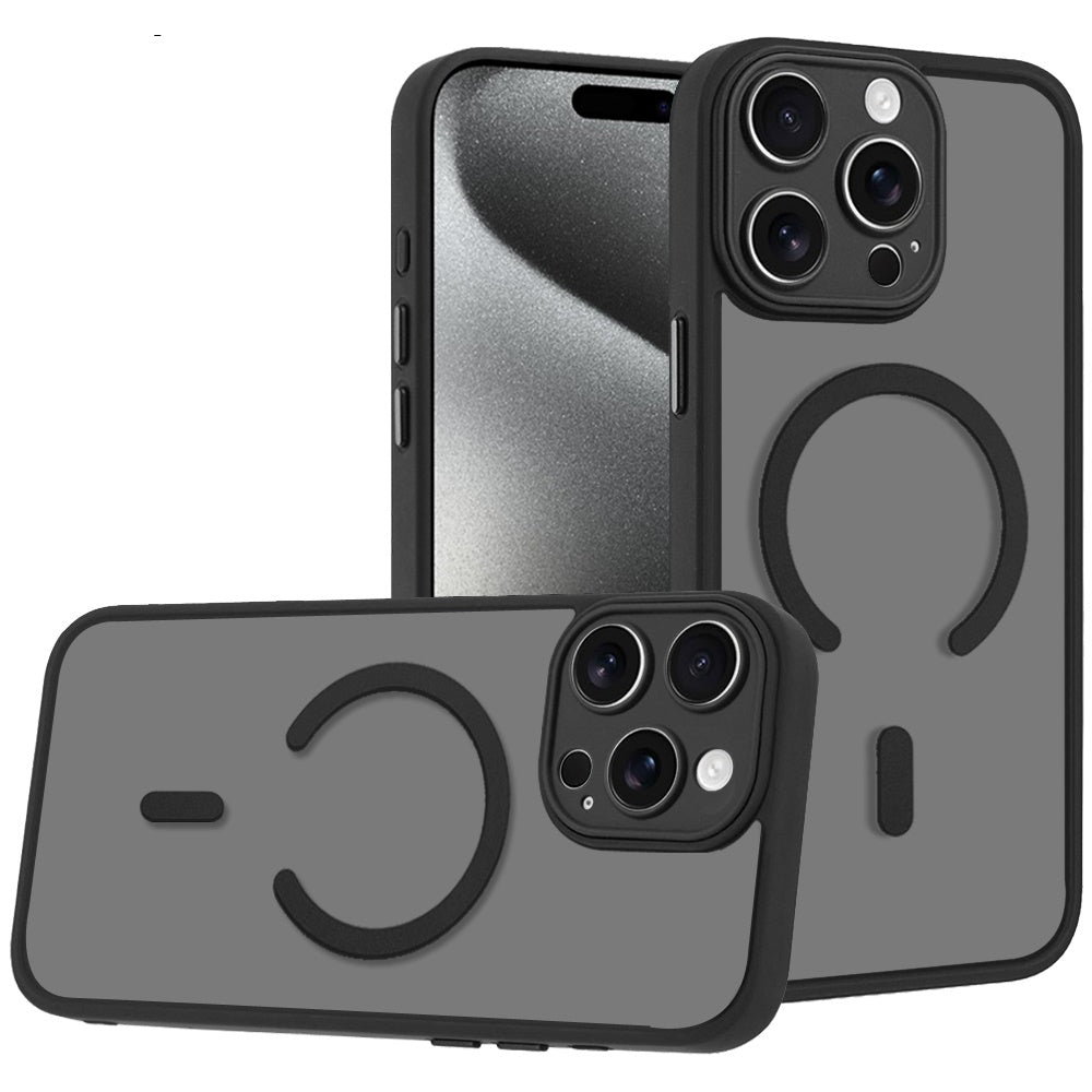Phone Case for iPhone 15 Pro Max Matte Frosted Magnetic Hybrid Hard PC Soft TPU Camera Protection Slim Shock Absorbing Anti Fingerprint Cover