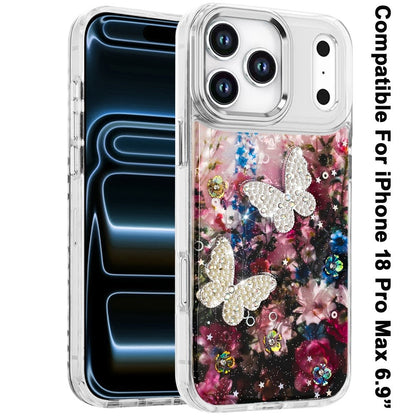 Phone Case for Apple iPhone 18 Pro Max/ 17 Pro Max Glitter Butterfly Design Metal Buttons Shockproof Hybrid TPU + PC Durable Protective Slim Grip Stylish Cover