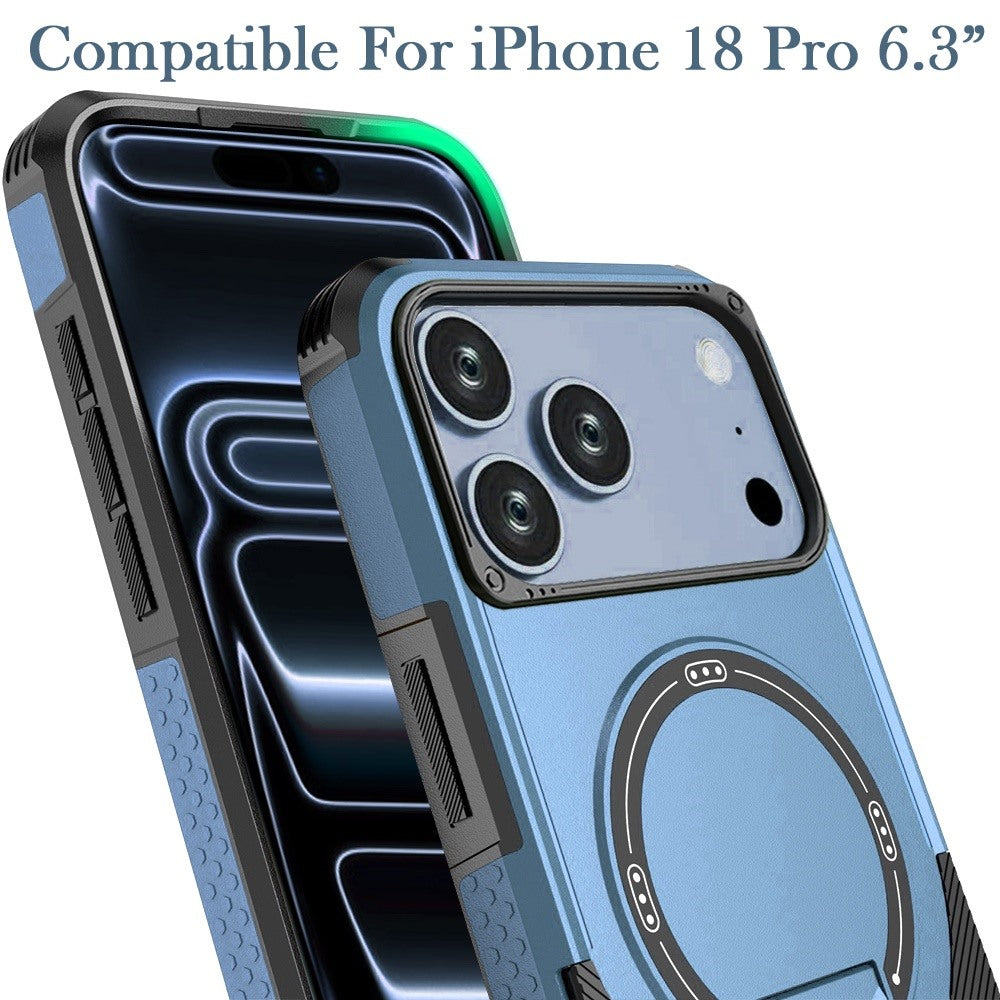 Phone Case for Apple iPhone 18 Pro/ 17 Pro Magnetic Kickstand Rugged Shockproof Armor Grip Anti Slip Heavy Duty Protective Matte Stand Hybrid Cover Blue