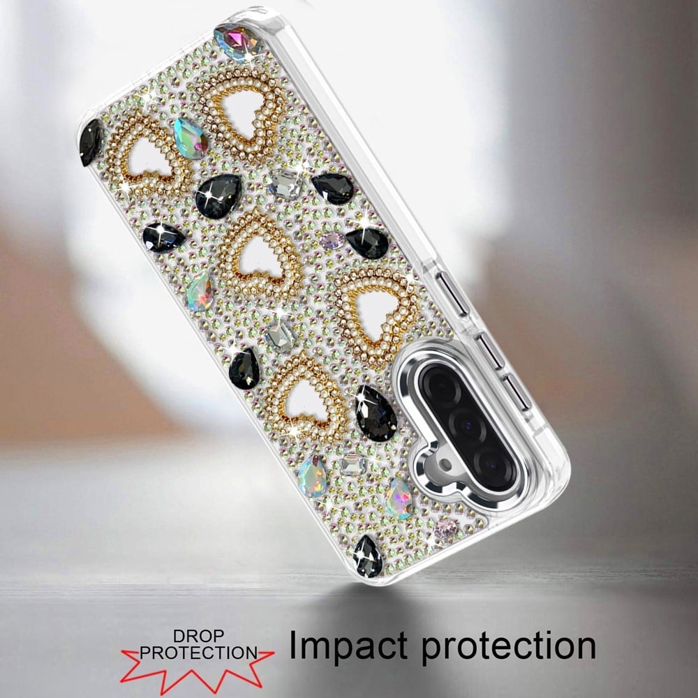 Phone Case for Samsung Galaxy A37 Luxury Crystal Heart Rhinestone Diamond Bling Shockproof Hybrid Glitter Protective Stylish Durable Grip Cover