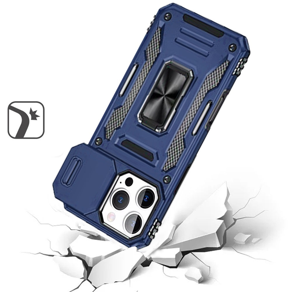 For Samsung Galaxy S20 Ultra Tough Hybrid Case with Movable Camera Window & Metal Ring Stand Shockproof Case Cover Blue
