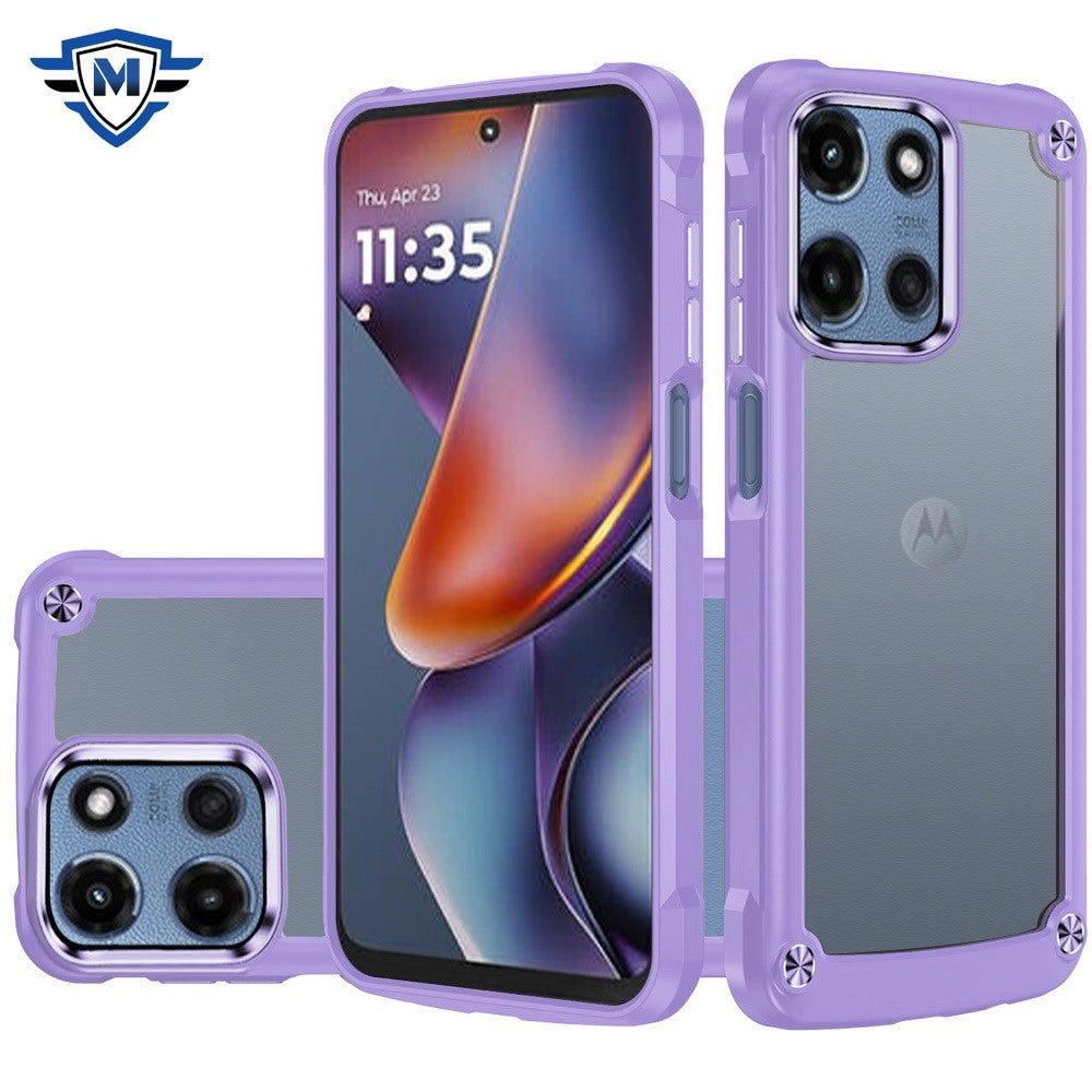 For Motorola Moto G 5G 2025 Ultimate Hybrid Transparent Rubber with Metal Buttons & Camera Edges, Hard TPU Frame Corner Bumper Case Cover
