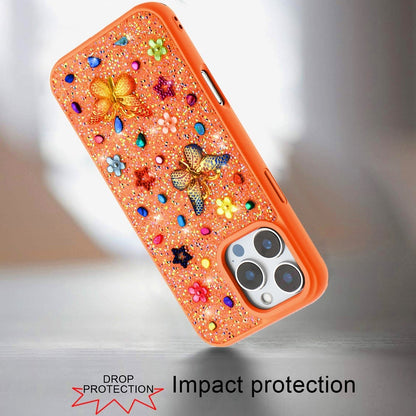 Phone Case for Apple iPhone 16 Pro Max 3D Butterfly Diamond Bling Glitter Shockproof Stylish Protective Luxury Hybrid Sparkly Durable Grip Design Cover Cosmic Orange